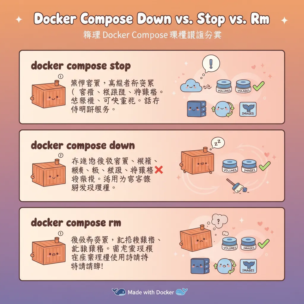 docker compose down 與 stop、rm 的關鍵差異：你該用哪一個？